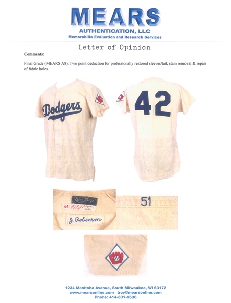 Lot Detail - Historically Significant 1951 Jackie Robinson Game Used  Brooklyn Dodgers Home Jersey (MEARS A8)