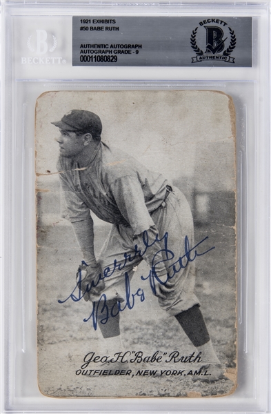 Lot Detail - 1921 Exhibits Babe Ruth Signed Card – BGS MINT 9