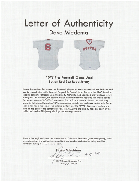 Rico Petrocelli Signed Boston Red Sox Jersey (PSA COA) 1967 & 1975 World  Series