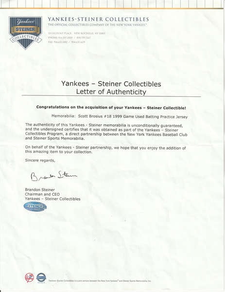 Game Used Yankees Batting Practice Jersey (Steiner & Yankees
