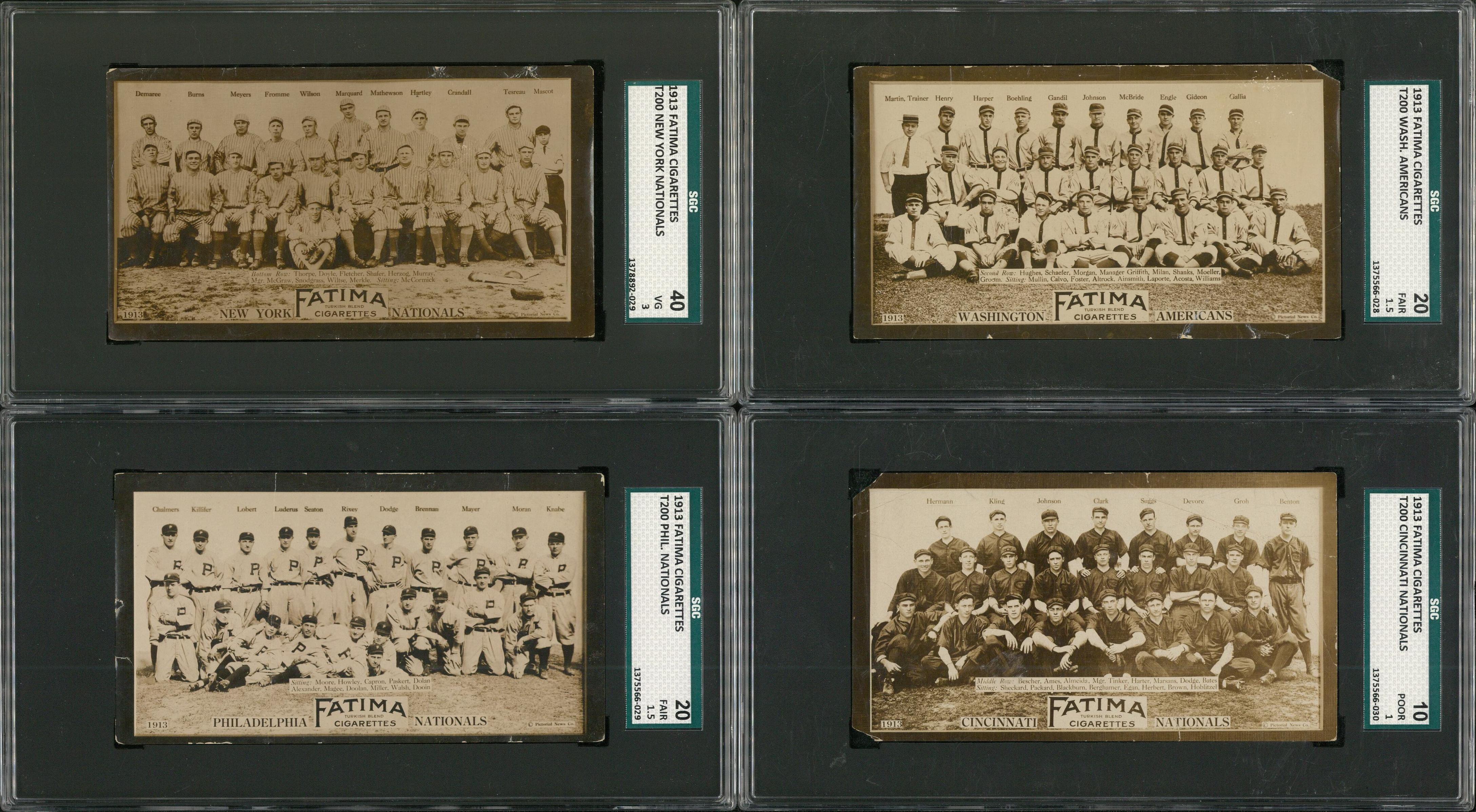 Lot Detail - 1913 T200 Fatima Team Cards SGC-Graded Collection (4 ...