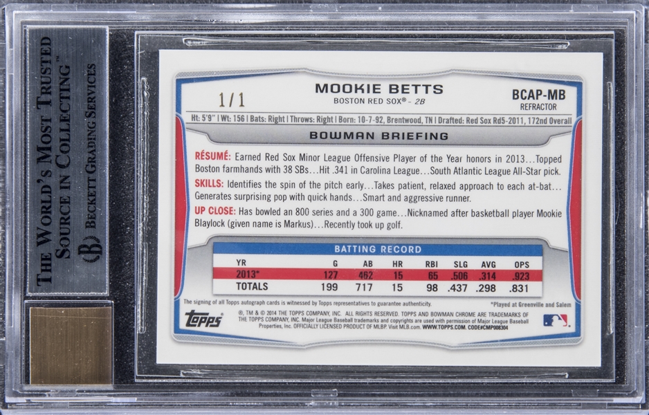 2014 Bowman Prospects #BP109 Mookie Betts Pre-Rookie Baseball Card - 1st  Bowman Card