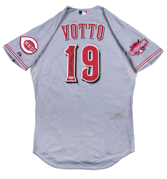 Lot Detail - JOEY VOTTO Game Used Reds Jersey Exhibition v Blue Jays 2015  MLB HOLO