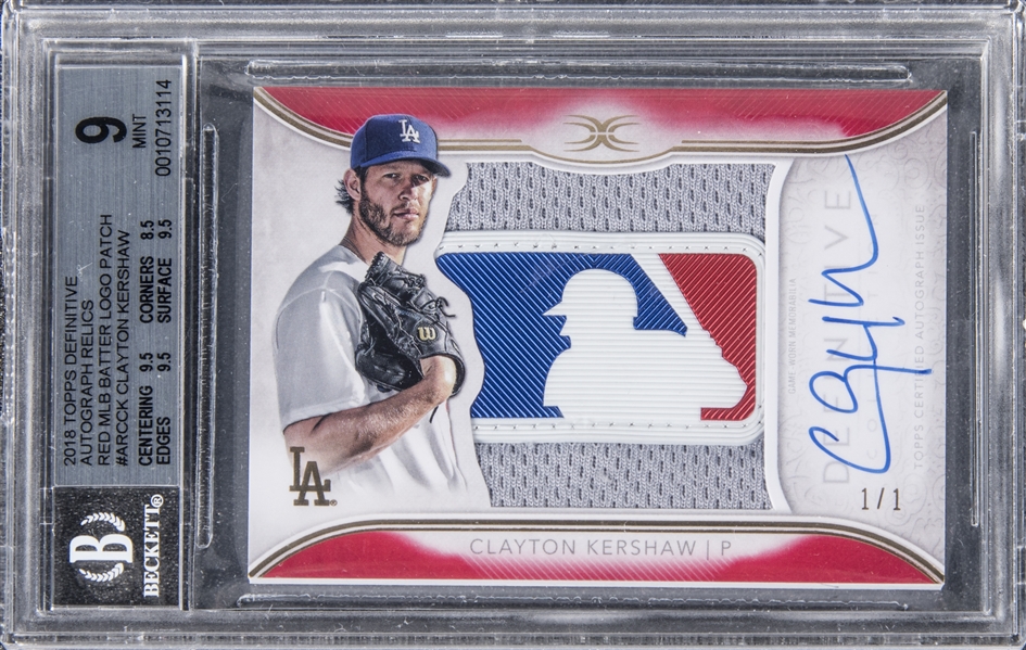 Clayton Kershaw 2019 Topps Definitive Collection Framed Autograph Patches  Purple #FACCK #1/5 (PSA 8, Autograph Graded 10)