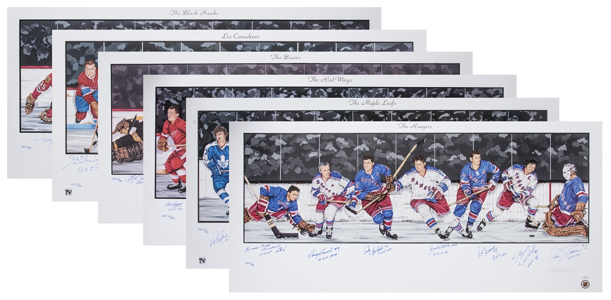Lot Detail - NHL ORIGINAL SIX PHOTO SIGNED BY 6 HOCKEY HOFERS