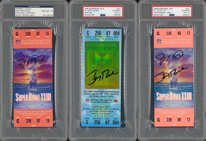 Lot Detail - Lot of (3) Joe Montana & Jerry Rice Single & Dual Signed Super  Bowl Tickets (PSA/DNA GEM MT 10)