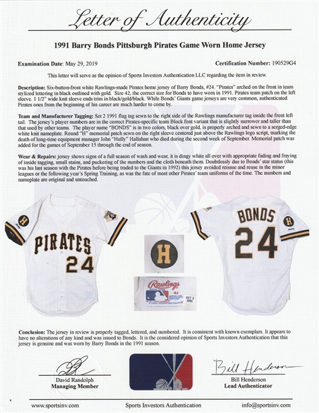 Lot Detail - 1991 Barry Bonds Game Used Pittsburgh Pirates Home