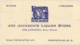 Shoeless Joe Jackson Personal Business Card For Joe Jacksons Liquor Store With Vintage Photo (Family Letter of Provenance)