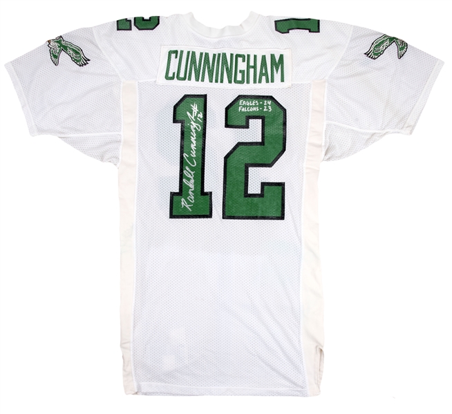 Beckett W Auth Silver Randall Cunningham Autographed White Pro Style Jersey 
