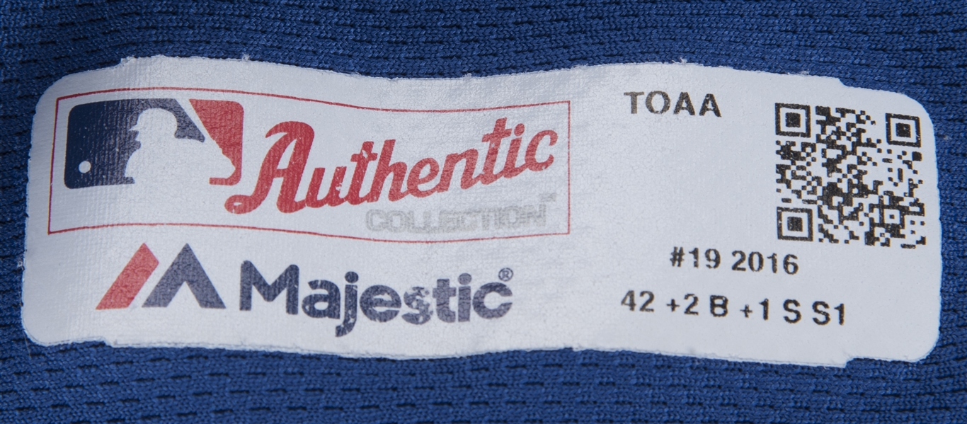 Authenticated Game Used Postseason Jersey - #19 Jose Bautista