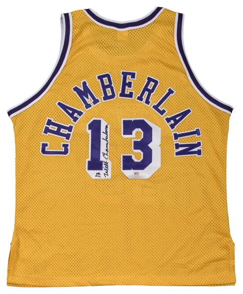 Wilt Chamberlain Signed Lakers 33 x 45 Custom Framed Jersey Display (PSA  Hologram)