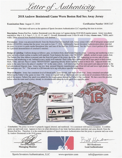Game-Used City Connect Jersey: Andrew Benintendi - 2 for 4 (2 RBI
