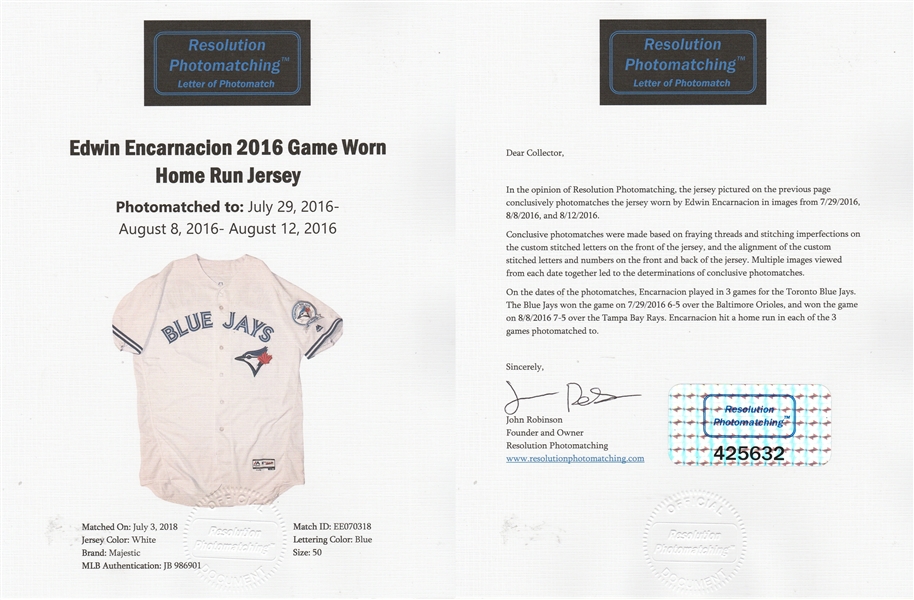 Lot Detail - 2016 Edwin Encarnacion Game Used Toronto Blue Jays