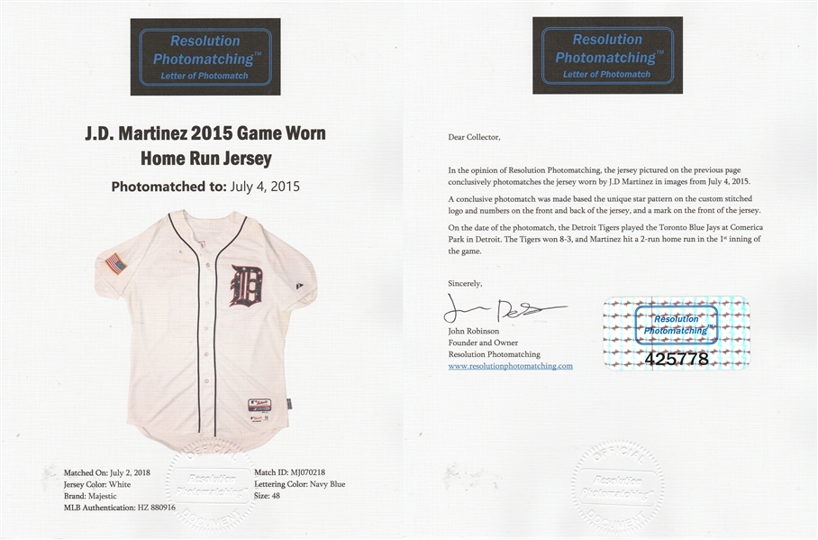 Lot Detail - 2015 J.D. Martinez Game Used Detroit Tigers 4th of