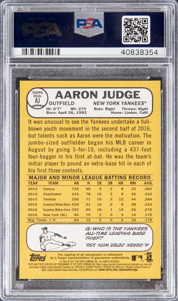 Aaron Judge 2017 Topps Heritage Real One Autographs #ROA-AJ Price Guide -  Sports Card Investor