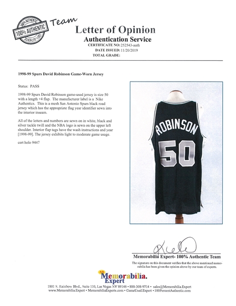 1998-99 Tim Duncan Game-Worn San Antonio Spurs Jersey (from First NBA  Championship Season)