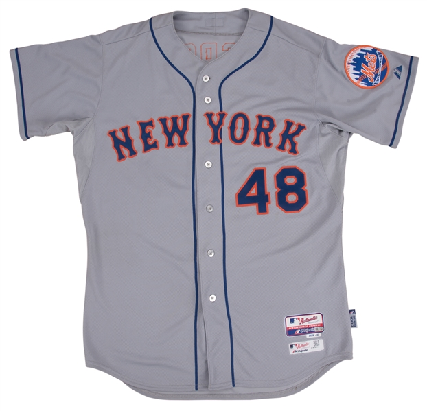 Jacob deGrom #48 - Game Used Road Grey 2015 Postseason Jersey - Mets Clinch  NL Pennant, Advance to World Series - Mets vs. Cubs - 10/21/15