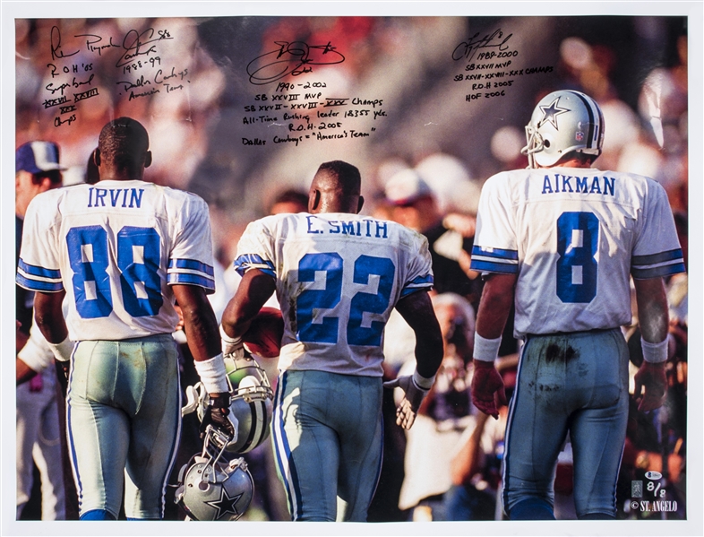 Lot Detail - Michael Irvin, Emmitt Smith, & Troy Aikman Multi Signed &  Inscribed 30 x 40 Photo (LE 8/8) (Beckett)