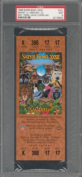 Lot Detail - 1998 Super Bowl XXXII Full Ticket, Copper Variation - PSA MINT  9