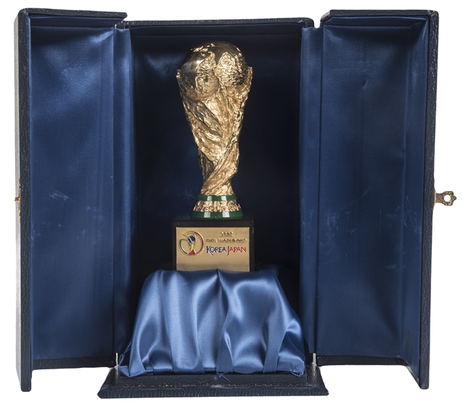 The FIFA World Cup Winners Trophy is displayed priorto the Silbernes