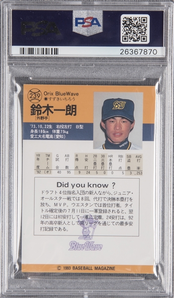 Lot Detail 1993 m Blue Wave 239 Ichiro Suzuki Rookie Card Psa Gem Mt 10