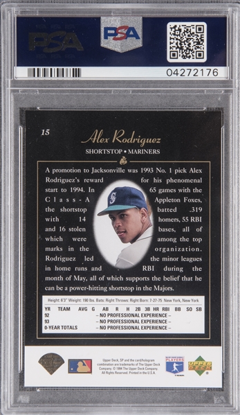 1994 SP Foil Alex Rodriguez Rookie #15 PSA Mint 9. Baseball, Lot #42014