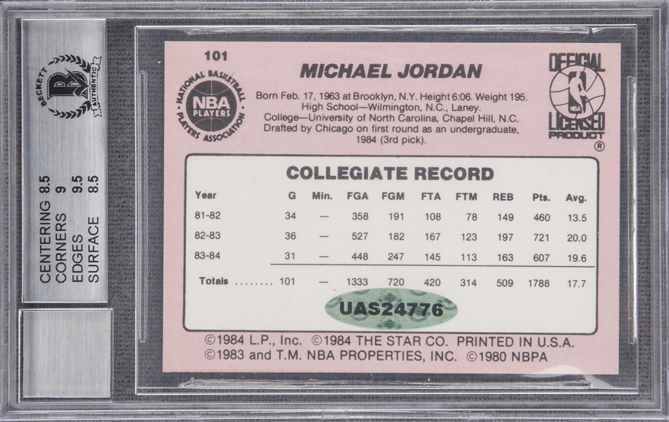 Lot Detail - 1984-85 Star #101 Michael Jordan Signed Rookie Card – BGS  NM-MT+ 8.5/BGS 10 – Includes UDA 