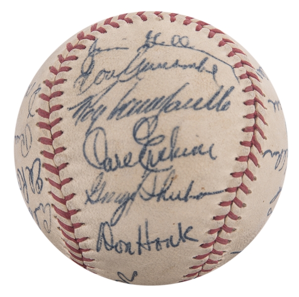 Lot Detail - 1955 World Series Champion Brooklyn Dodgers Team Signed  Baseball with Roy Campanella & Jackie Robinson (JSA & PSA/DNA NM 7)