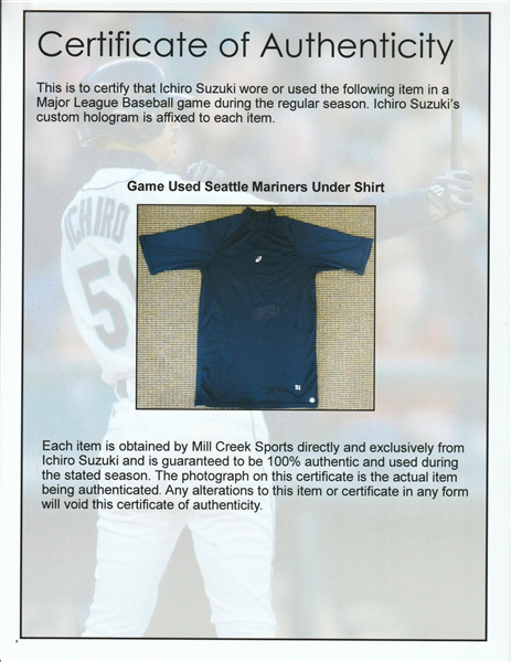 Lot Detail - 2001 Ichiro Suzuki Rookie Game Used Seattle Mariners Navy  Alternate Jersey With Undershirt (Sports Investors Authentication & Mill  Creek COA)