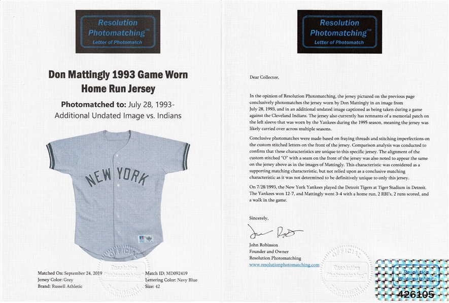 Lot Detail - 1995 Don Mattingly Game Used & Signed New York Yankees Road  Jersey (Beckett)