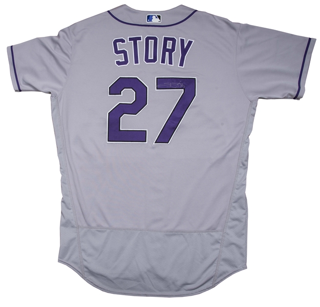 Lot Detail - 2016 Trevor Story Game Used & Signed Colorado Rockies Gray  Jersey (Rockies LOA & Beckett)