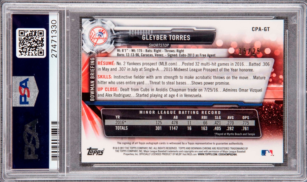Gleyber Torres 2017 Bowman Chrome Rookie Card