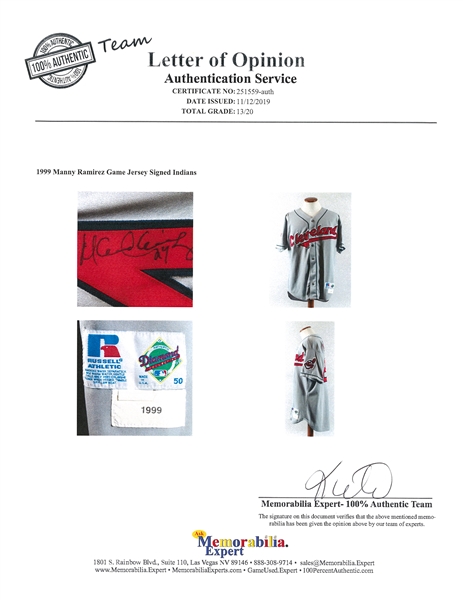 Lot Detail - Manny Ramirez 1999-2001 Cleveland Indians Professional Model  BP Jersey w/Medium Use