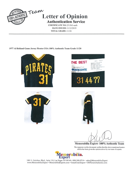 Lot Detail - 1977 Al Holland Game Used Pittsburgh Pirates Black Road Jersey  - Popular Style
