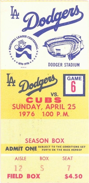 Lot Detail - 1976 Los Angeles Dodgers Ticket Stub - Rick Monday Saves the  American Flag