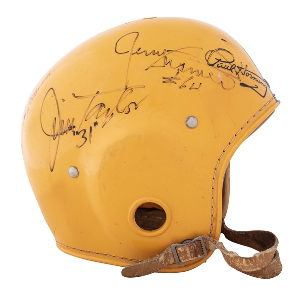 Lot Detail - Paul Hornung Vintage Style multi-signed Packers Football Helmet  Signed by (4) Green Bay Packers Legends, Including Hornung, Taylor,  Nitschke & Kramer (Beckett)