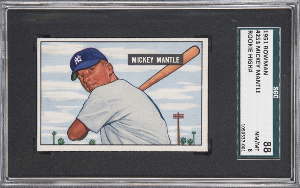 1951 Bowman #253 Mickey Mantle Rookie Card – SGC 88 NM/MT 8