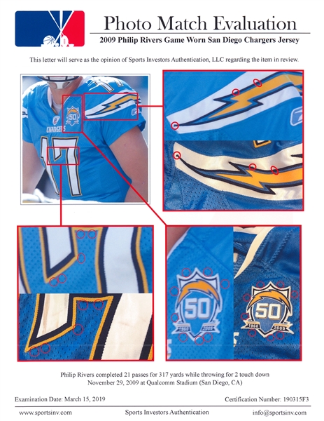 Lot Detail - PHILIP RIVERS 9/16/2007 SAN DIEGO CHARGERS GAME WORN