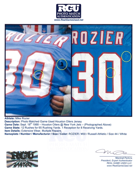 1988-89 Mike Rozier Game Worn Houston Oilers Jersey. Football