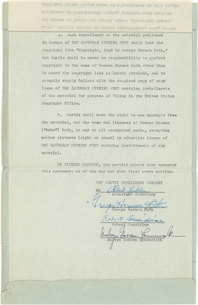 1947 Babe Ruth Full Name Signed Publishing Contract For "The Babe Ruth Story" (PSA/DNA & SGC)