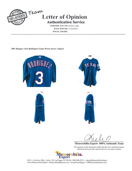 Lot Detail - 2001 Alex Rodriguez Texas Rangers Game-Used Throwback Jersey