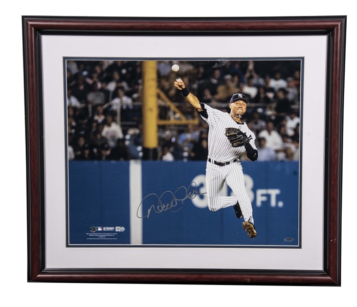 Lot Detail - Derek Jeter Signed Jump Throw Framed 16x20 Photo (MLB  Authenticated & Steiner)