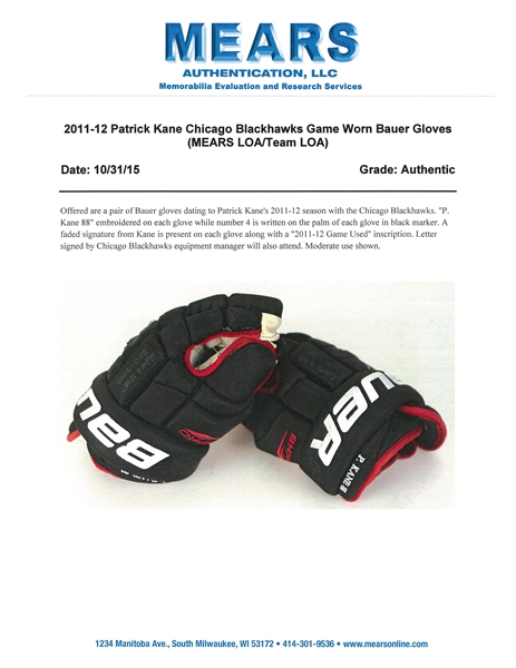 2009-10 Patrick Kane Blackhawks Black & Red Bauer Game Worn Gloves