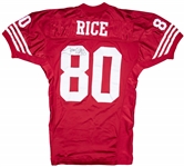 1991 Jerry Rice Game Used & Signed San Francisco 49ers Home Jersey Photo Matched To Playoff Game on 1/12/1991 - Rices Last TD Thrown To Him By Montana (Resolution Photomatching, MeiGray & PSA/DNA)