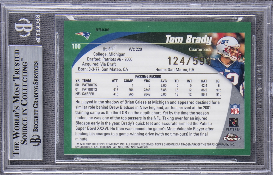Lot Detail - 2002 Topps Chrome Refractors #100 Tom Brady (#124/599) – BGS  MINT 9