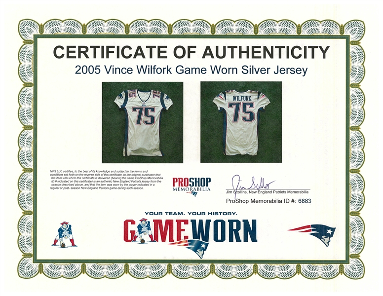 Lot Detail - Vince Wilfork 2005 New England Patriots Game Worn Jersey - 12  Repairs (Photo Match, Great Use, Patriots COA)