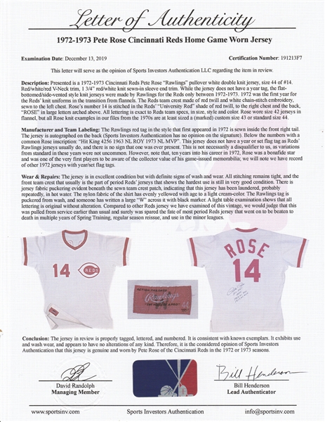 Lot Detail - 1972-1973 Pete Rose Game Used and Signed Cincinnati Reds Home  Jersey (Sports Investors Authentication & JSA)