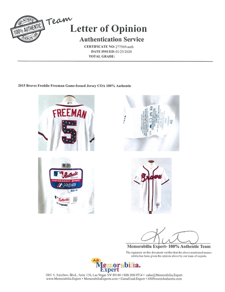 Lot Detail - 2015 Freddie Freeman Game Used Atlanta Braves
