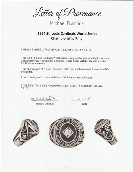 Sold at Auction: 1964 ST. LOUIS CARDINALS - MLB CHAMPIONSHIP RING