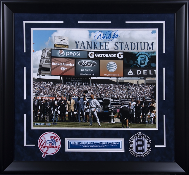 Derek Jeter Signed Frame Yankees 16x20 Yankee Captain Photo